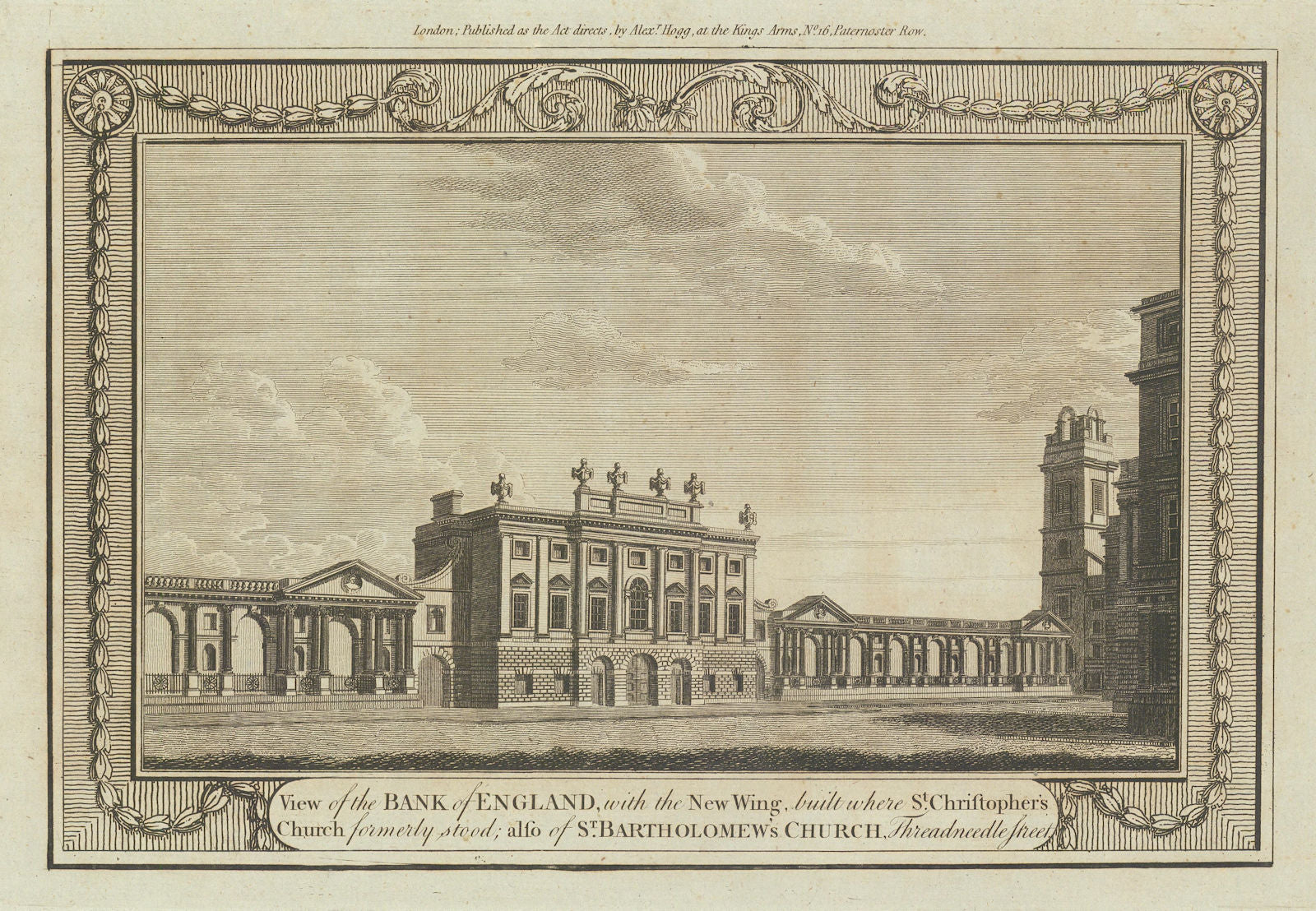 Bank of England. St Bartholomew-by-the-Exchange church, Threadneedle Street 1784